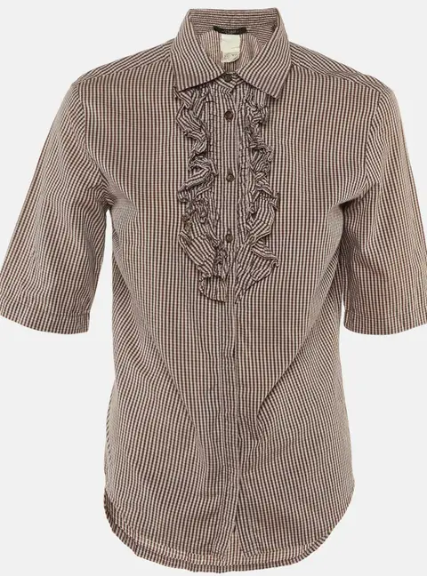 Weekend Max Mara Burgundy Checkered Cotton Frill Detail Shirt M