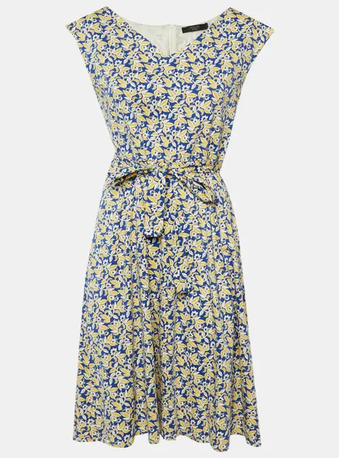 Weekend Max Mara Blue Floral Print Cotton Sleeveless Midi Dress M