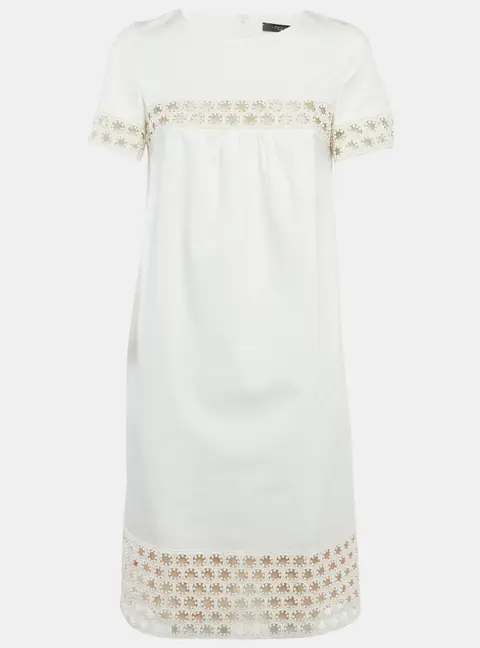 Weekend Max Mara White Gabardine Lace Insert Mini Dress S