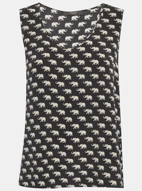 Weekend Max Mara Black Elephant Print Silk Sleeveless Top S