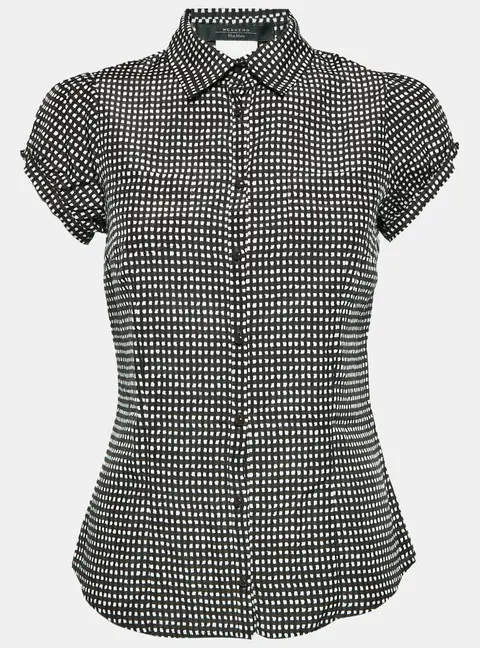 Weekend Max Mara Brown Check Print Silk Blend Puff Sleeve Blouse S