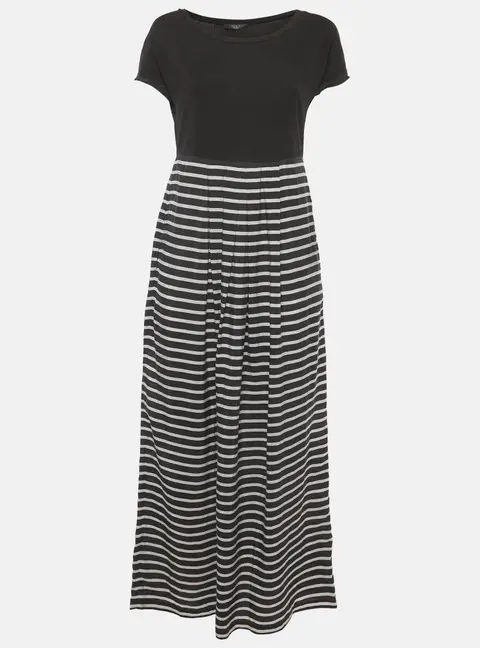 Weekend Max Mara Black/White Striped Cotton Knit & Silk Maxi Dress S