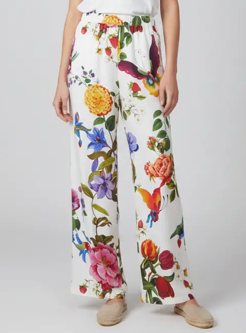 Weekend Max Mara X Lily Aldridge Multicolour Floral Print Silk Wide Leg Trousers M