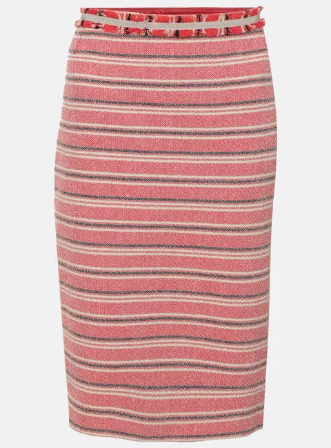 Weekend Max Mara Red Striped Tweed Midi Skirt M