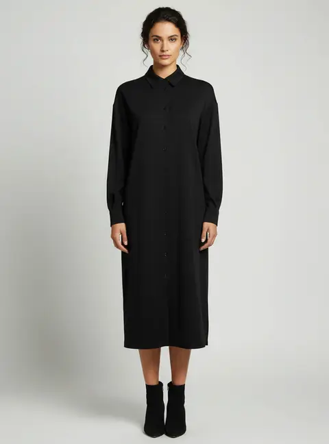 Weekend Max Mara Black Jersey Midi Shirt Dress S