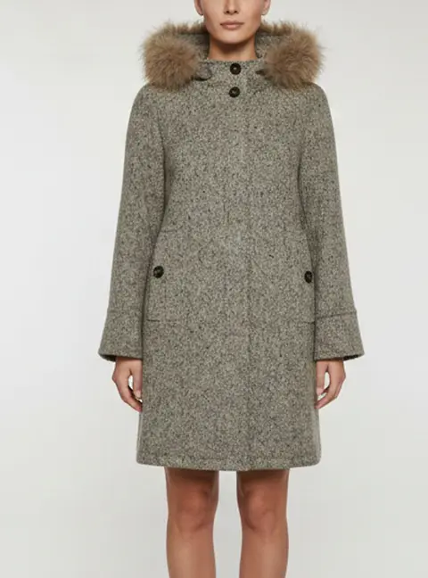 Weekend Max Mara Grey Wool Detachable Fur Trim Hooded Coat S