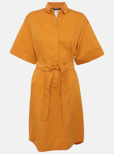 Weekend Max Mara Yellow Satin Belted Midi Dress S