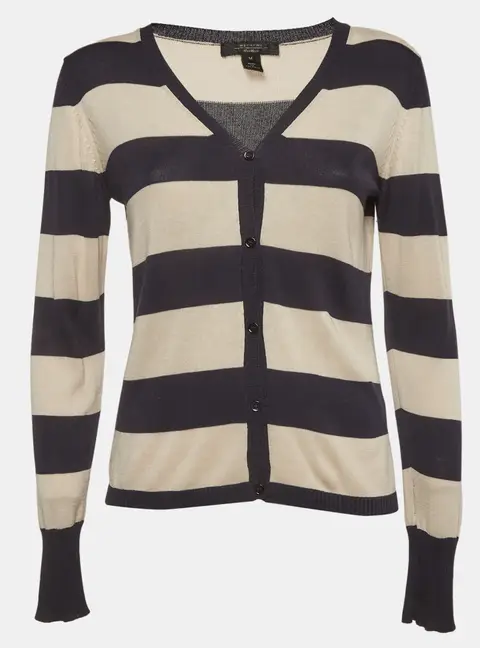 Weekend Max Mara Navy Blue/Cream Stripe Knitted V-Neck Cardigan M
