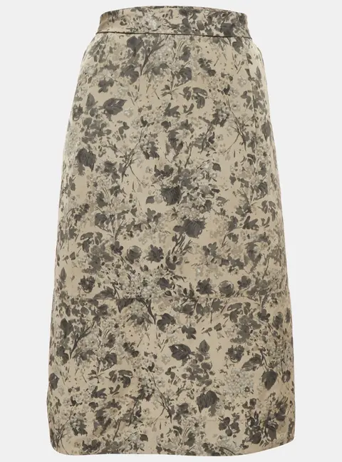 Weekend Max Mara Grey Floral Print Satin Knee Length Skirt L