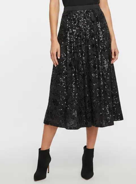 Weekend Max Mara Navy Blue Sequin Embellished Cotton Nome Skirt L