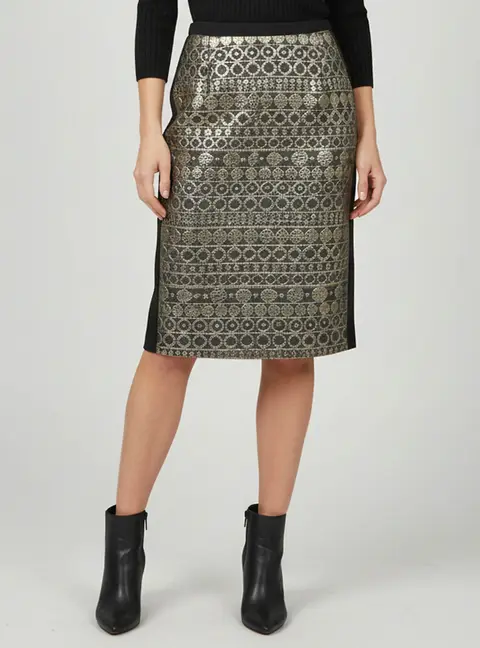 Weekend Max Mara Black/Metallic Geometric Jacquard Pencil Skirt  S