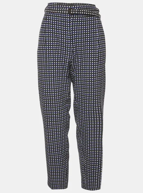Weekend Max Mara Multicolour Gingham Check Stretch Crepe Straight Fit Pants L