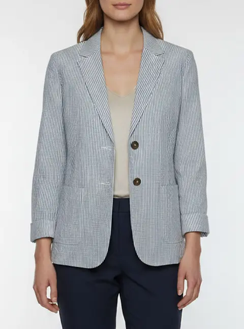 Weekend Max Mara Blue/White Striped Cotton Blazer M
