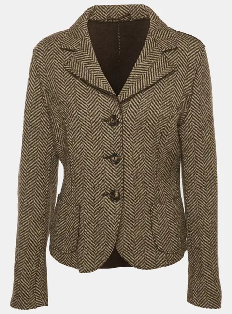 Weekend Max Mara Brown Herringbone Wool Blend Blazer L