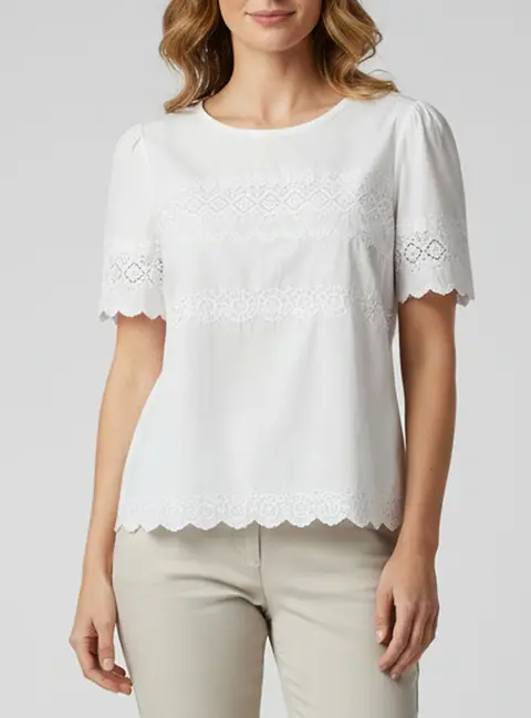 Weekend Max Mara White Embroidered Cotton and Jersey Top L