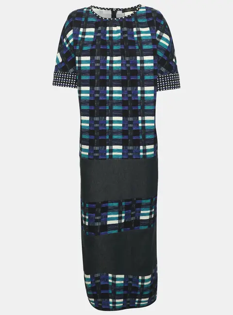 Weekend Max Mara Multicolor Plaid Cotton Blend Geometric Print Shift Dress M