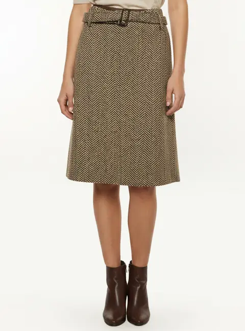 Weekend Max Mara Brown Herringbone Wool Pencil Skirt L