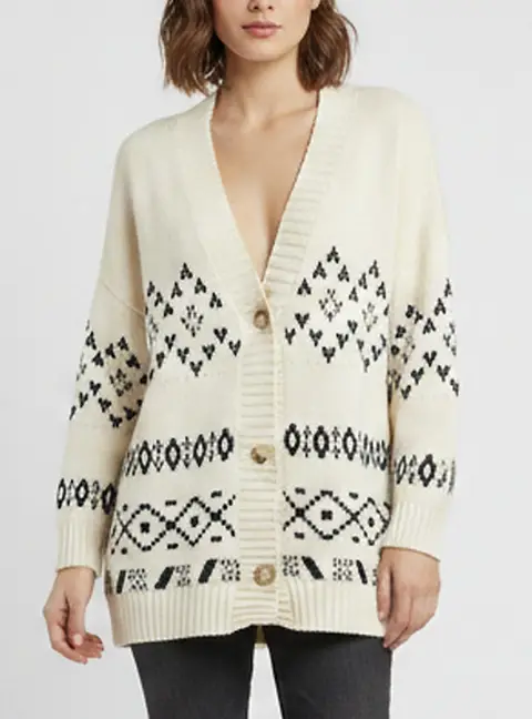 Weekend Max Mara Cream/Blue Jacquard Knit Oversized Acacia Cardigan L