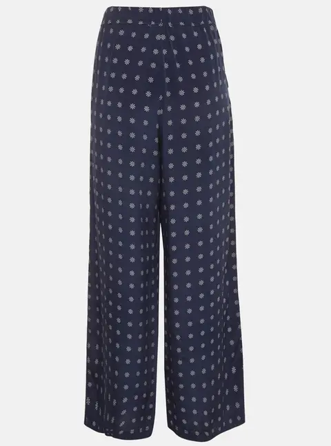 Weekend Max Mara Navy Blue Motif Print Crepe Silk Trousers L