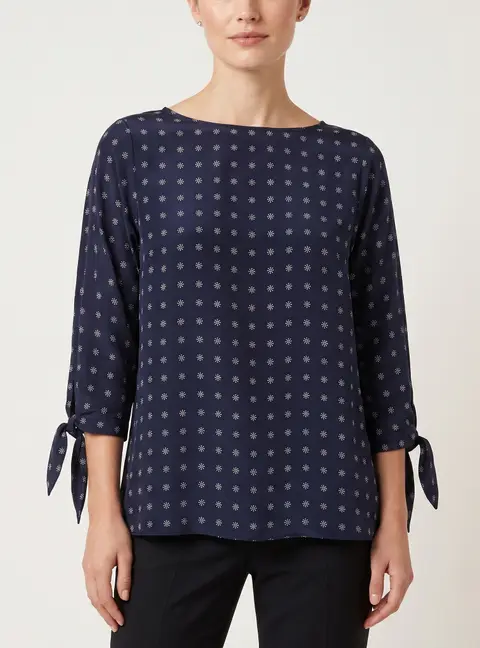 Weekend Max Mara Navy Blue Motif Print Crepe Silk Blouse L