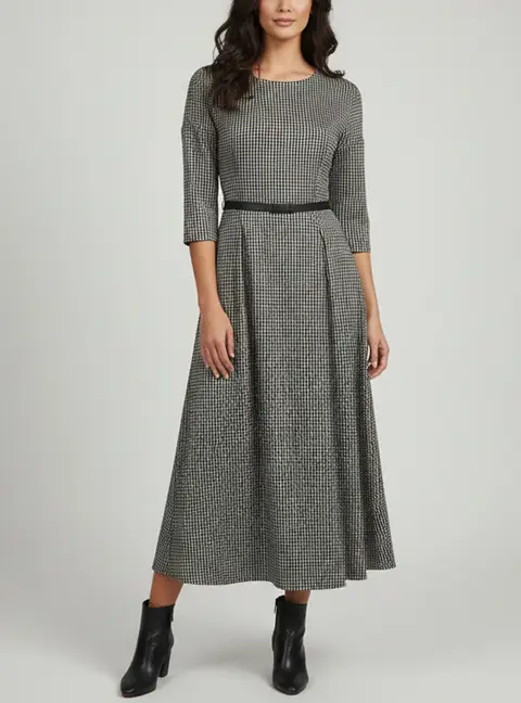 Weekend Max Mara Grey/Black Jersey Belted Midi Dress S