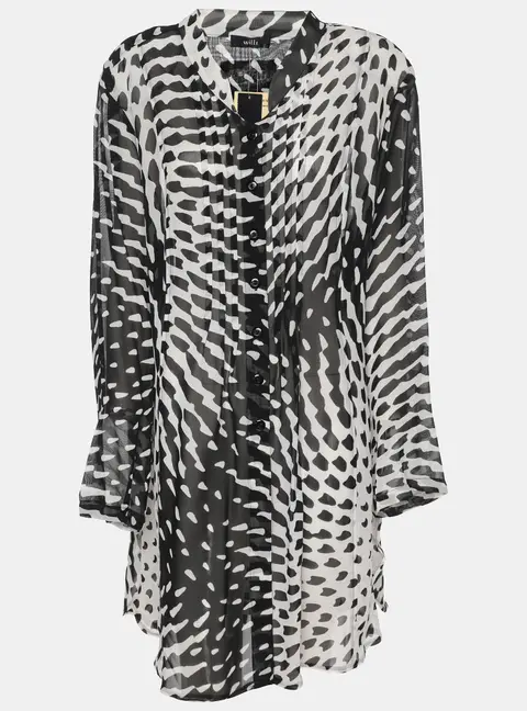 Wille Black/White Printed Chiffon Oversized Long Sleeve Shirt XL