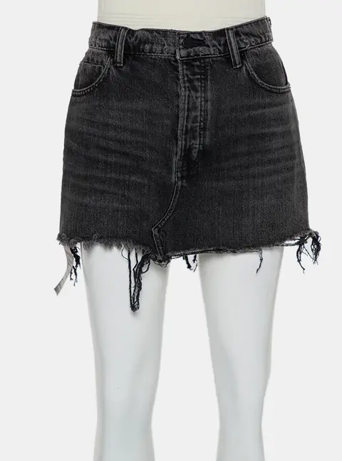 Denim X Alexander Wang Charcoal Grey Denim Distressed Frayed Hem Mini Skirt M