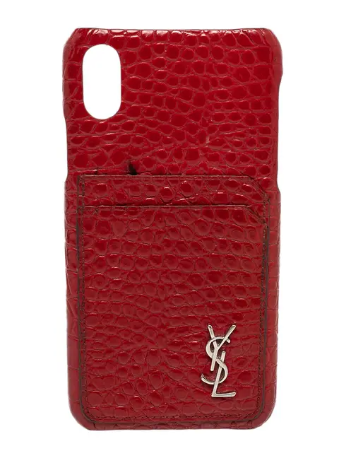 Saint Laurent Paris Red Croc Embossed Leather iPhone XS Max Case