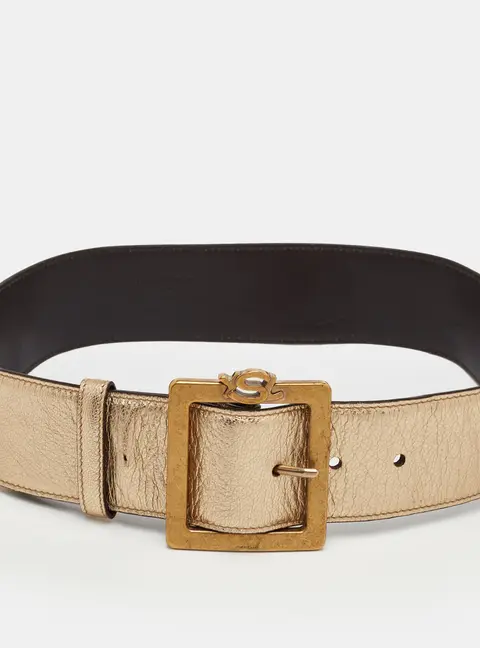 Yves Saint Laurent 70 CM Waist Belt Metallic Gold Leather