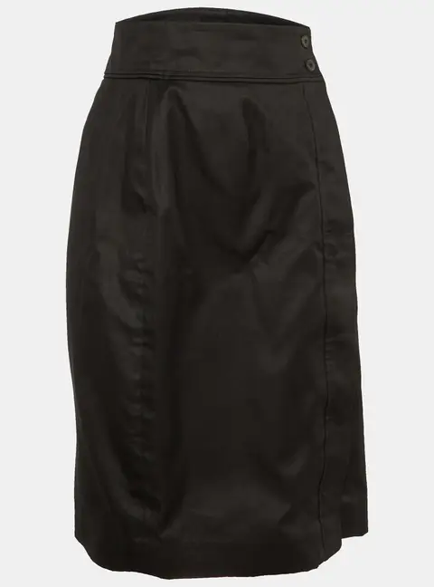 Yves Saint Laurent Vintage Black Cotton Button Front Skirt M