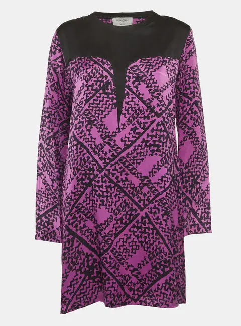 Yves Saint Laurent Purple Abstract Print Silk Cheongsam Dress M