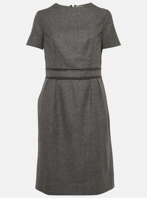 Yves Saint Laurent Grey Wool Blend Zip Detail Knee-Length Dress L