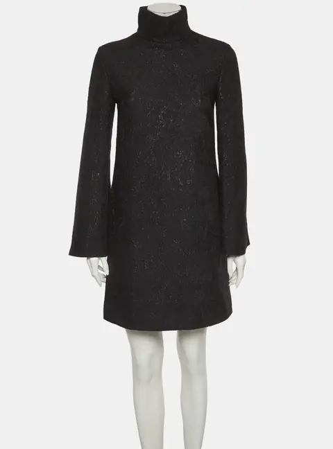 Yves Saint Laurent Black Tweed Mock Neck Mini Dress M
