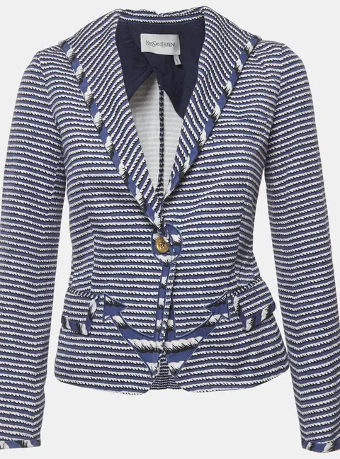 Yves Saint Laurent Blue/White Striped Cotton Braid Effect Trim Jacket S