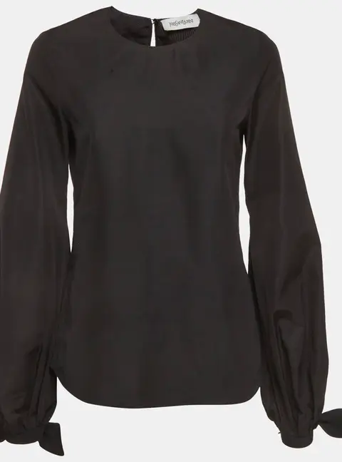 Yves Saint Laurent Black Dupion Cotton Blouse M