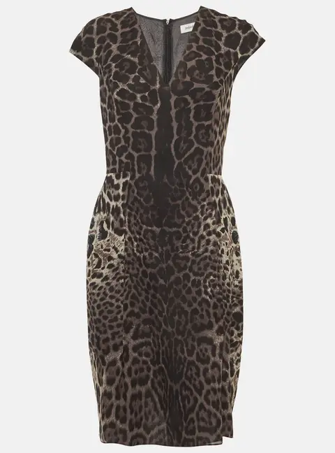 Yves Saint Laurent Grey Animal Print Silk Short Dress M