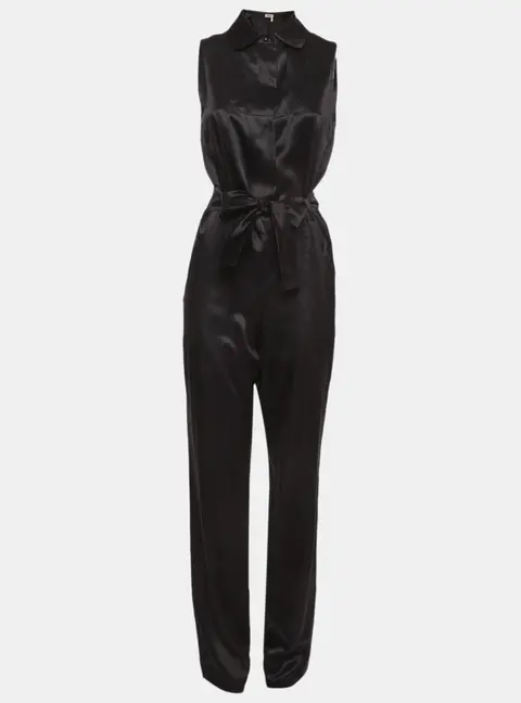 Edition 24 Yves Saint Laurent Black Satin Belted Sleeveless Jumpsuit S