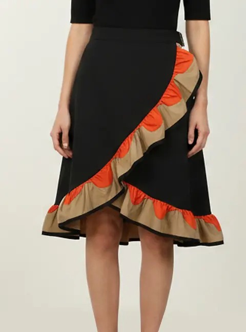 Yves Saint Laurent Tri Color Satin Ruffled Midi Skirt M