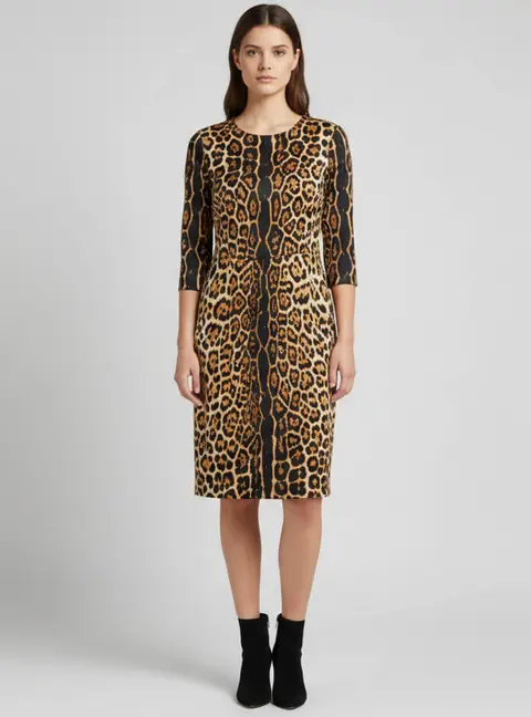Yves Saint Laurent Beige/Black Leopard Print Silk Midi Dress M