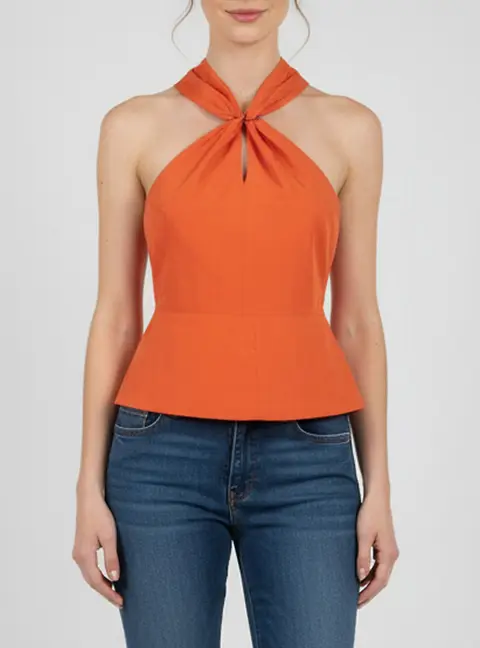 Yves Saint Laurent Orange Cotton Backless Halter Neck Top S