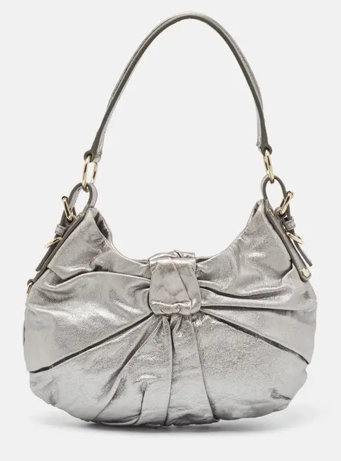Yves Saint Laurent Metallic Leather Pleated Bow Hobo