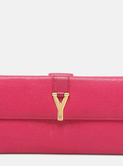 Yves Saint Laurent Pink Leather Ligne Y Flap Wallet