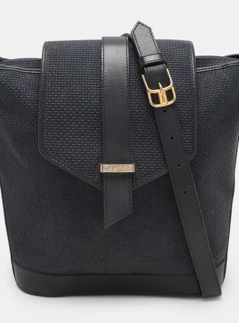 Yves Saint Laurent Blue Leather and PVC Vintage Bucket Bag