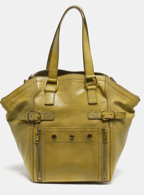 Yves Saint Laurent Downtown Small Cream Patent Leather Tote