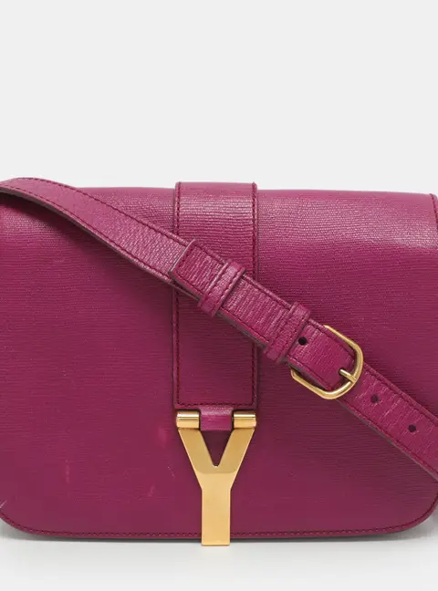 Yves Saint Laurent Y-Ligne Magenta Leather Shoulder Bag