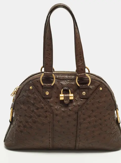 Yves Saint Laurent Muse Dark Brown Ostrich Bag