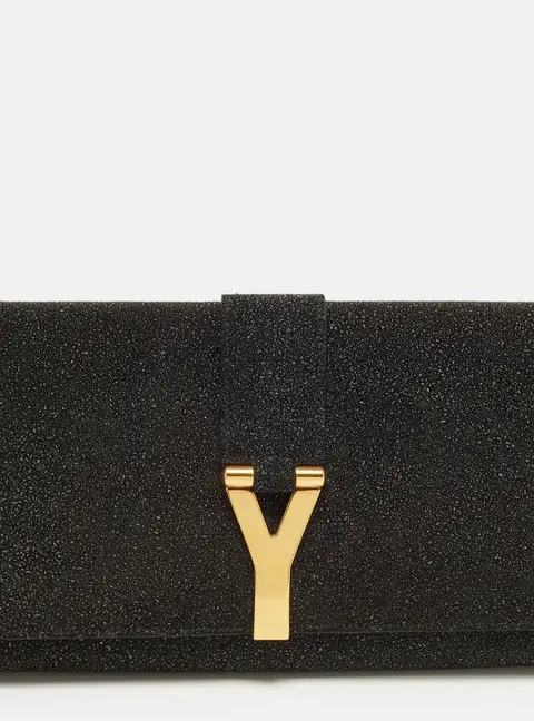 Yves Saint Laurent Chyc Large Black Textured Suede Clutch