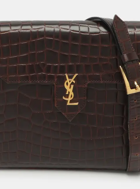 Yves Saint Laurent Vintage Burgundy Croc Embossed Leather Shoulder Bag