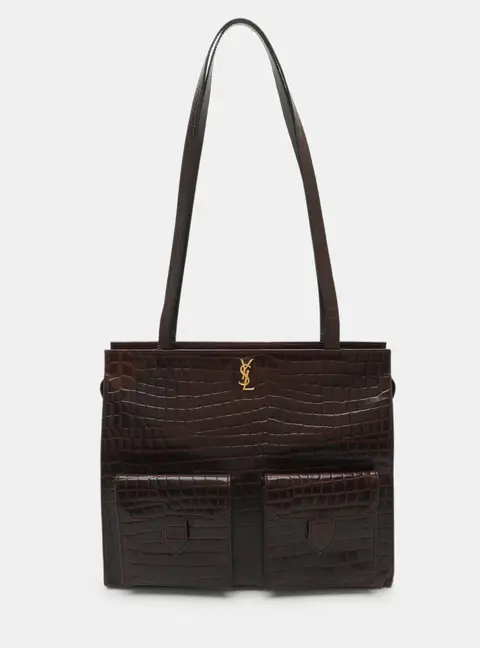 Yves Saint Laurent Vintage Burgundy Croc Embossed Leather Tote