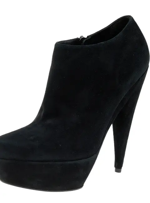 Yves Saint Laurent Black Suede Platform Ankle Boots Size 40